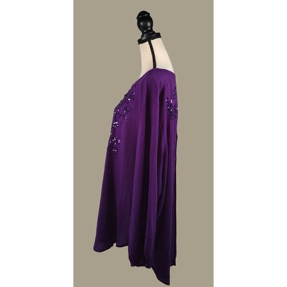 Roaman's Purple Sparkly Pleated Long Sleeve Blouse Size 30W - Picture 5 of 12